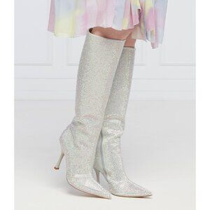 NIB $1075 LIU JO x LLEONIE HANNE Glam 2 Crystal Embellished High Heel Boot Silve